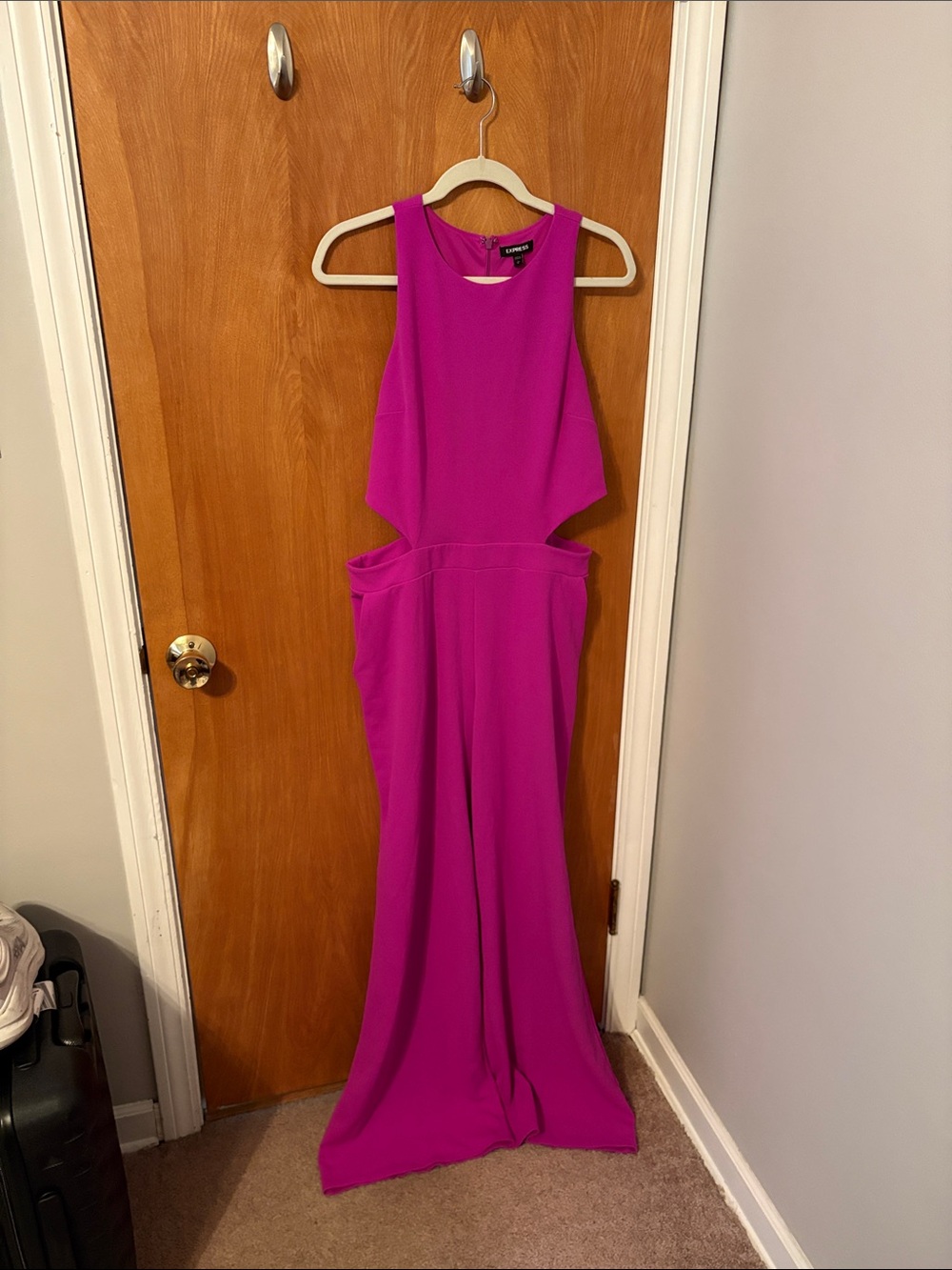 Express Magenta Backless Wide-Leg Jumpsuit